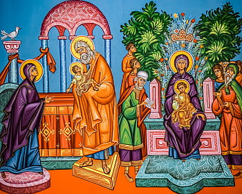 presentation of christ, ypapanti, virgin mary, jesus christ, baby jesus, church, christ, christianity, iconography, painting, orthodox