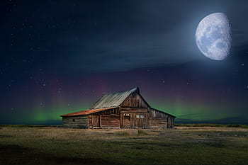 Himmel, Mond, Nacht-, Kabine, Beleuchtung, Landschaft, Fantasie
