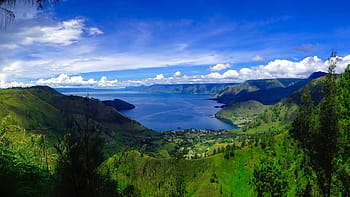 lake toba, indonesia, sky, clouds, landscape, scenic, water, forest, trees, woods, tourism