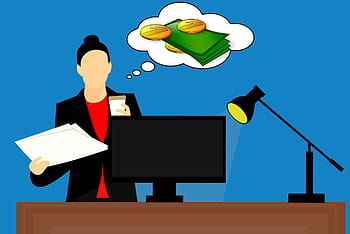 illustration, business woman, working, strategy., cash, investment, business, woman, thinking, money, money thought bubble