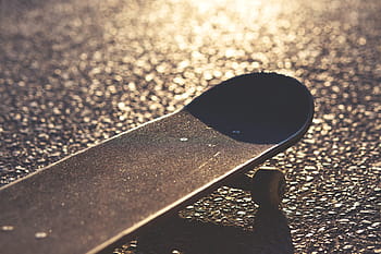 still, items, things, skateboard, skate, thrasher, wheels, floor, light, shadows, bokeh
