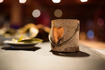 still, items, things, candle, holder, heart, hole, saucer, bokeh
