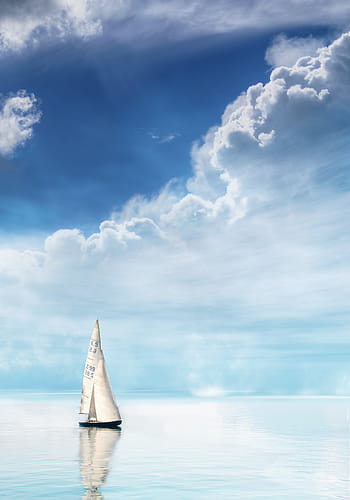 sailing boat, clouds, sea, sky, water, ship, sailing vessel, blue, sail, vacations, boat