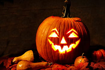jack-o-lantern, lit, pumpkin, carved pumpkin, halloween, orange, scary, spooky, october, holiday, creepy