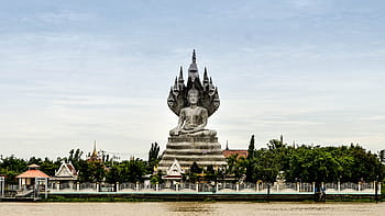 velký, socha Buddhy, řeka chao phraya, Bangkoku, Thajsko, buddhismus, Buddha, socha, náboženství, Asie, asijský