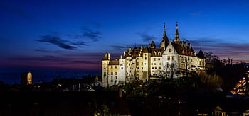 hrad, vysokoškolský, architektura, historie soumraku, barva, zimní, město neuchâtel, neuchatel, švýcarsko