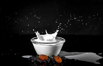 milk, splash, glass, fruit, drink, food, black, background, wallpaper, red, white