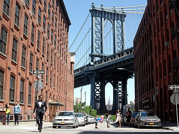 brooklyn, New York, Brooklynský most, smoking, muž, móda, architektura, usa, vozy, vozidlo, metro