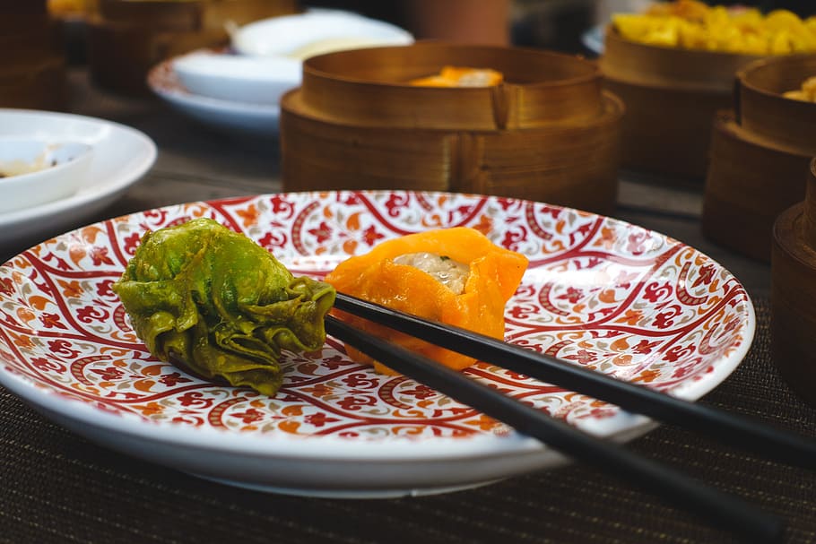 chinese, fried, dim, sum, chopsticks, asian, close up, coorful, dim sum, vibrant