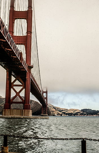 view, golden, gate bridge, surf seawall fort point, san francisco, california, usa, america, architecture, bay, blue