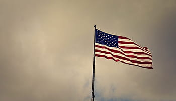 mávání, americký, vlajka, hvězda a pruhy, zataženo, nebe, usa, Amerika