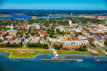 charleston, Jižní Karolína, Amerika, město, městský, památek, historický, cestovní ruch, letecký pohled, budov, panoráma města