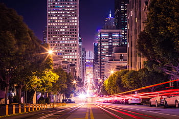 famoso, calle california, san francisco, noche, arquitectura, bahía, área de la bahía, gran ciudad, edificios, california, automóviles