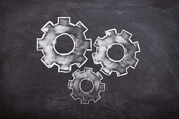 board, chalk, gears, mechanics, education, study, process, think, learn, creativity, brainstorming
