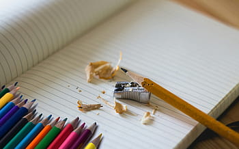 affûtage, crayon, obtenir, travail, retour, école., école, retour à l'école, papier, Couleur, coloré