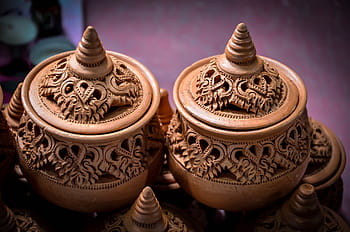 estilo de cerâmica tailandesa, -, dois, panelas, cerâmica, tailandês, tradicional, arte, panela, cultura, argila