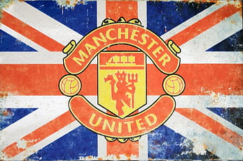 vinobraní, nosí, svaz, zvedák, reklamní vývěsní štít, Manchester, sjednocený, fotbalový klub, -, redakční využití, britská vlajka