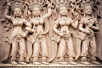 stone, figures, sculpture, artwork, art, stone figures, asia, dancers, khmer, high reliefs, cambodia