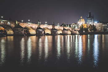 puente de carlos, praga, noche, arquitectura, puente, ciudad capital, ciudad, checo, república checa, chequia, luces