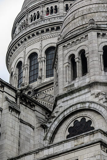 vista dettagliata, Sacro Cuore, mostrando, finestra, ornato, stonwork, Parigi, Francia., architettura, Cattedrale, cattolico
