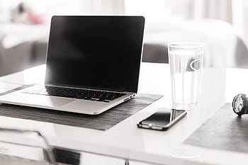 ramping, rumah kantor, bekerja, laptop, smartphone, hitam, hitam dan putih, bisnis, sibuk, bersih, meja