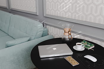 lugar de trabajo, computadora portátil, mesa, hogar, interior, mueble, oficina, moderno, espacio de trabajo, computadora, ratón mágico