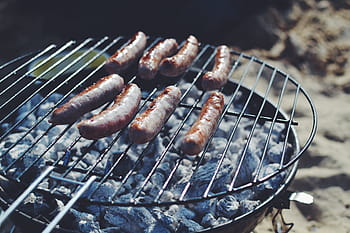 구운 소시지, 야외 파티, 바비큐, 숯, 구운 것, 집 밖의, 소시지, 소세지