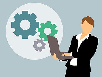 person, holding, laptop, gears, development., development icon, development concept, code, web development, growth, programmer