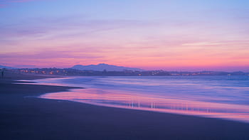 purple, beach, sunset, new zealand, sea, nature, water, landscape, sky, ocean, blue