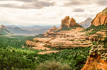 Aussicht, Kathedrale Rock, sedona, Arizona, Amerika, Blau, Schlucht, Dom, Wolken, Wüste, Erosion