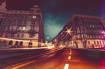jalan-jalan praha, malam, warna-warni, abstrak, sunting, arsitektur, bangunan, mobil, gila, gelap, lampu