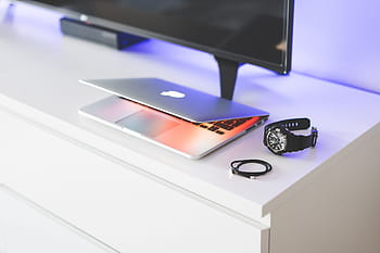 modern, laptop, jam tangan, aksesori, bersih, elegan, lancer, roda gigi, rumah, kantor rumah, interior