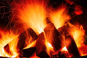 open fire, fire, embers, flame, hot, burn, heat, glow, fireplace, campfire, blaze