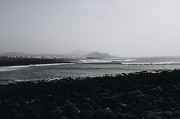 beach, black, gray, islands, landscapes, rocks, sea, shore, waves
