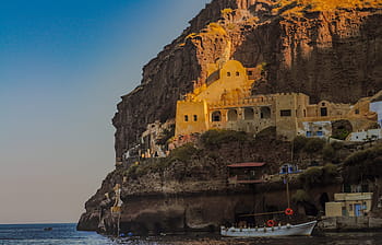santorini, Řecko, ostrov, středomoří, moře, rustikální, loď, Ryba, rybolov, síť