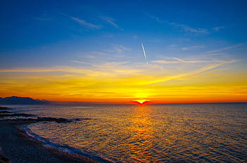 rize, çayeli, turkey, sunset, in the evening, marine, yellow, sky, cloud, reflections, beach