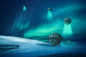vpřed, UFO, prostor, robot, fantazie, futuristický, technologie, sci-fi, skládání, sci fi, krajina