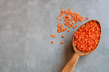 red, lentils, wooden, spoon, cooking, diet, healthy, ingredients, legumes, top view, vegan
