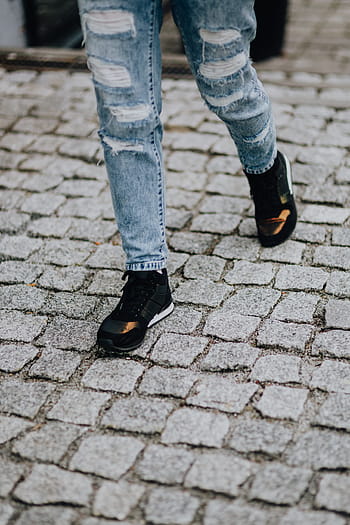 mujer, negro, zapatillas de deporte, azul, jeans, niña, moderno, oro, mujeres, hipster, estilo