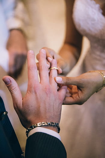 bride, putting, wedding ring, groom, finger, church, black, celebration, ceremony, dress, event