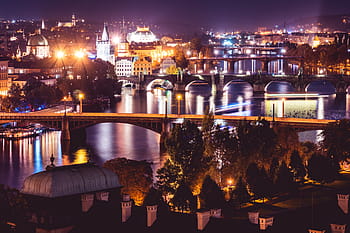 ciudad de praga, noche, chequia, arquitectura, puente, ciudad capital, puente de carlos, ciudad, checo, república checa, oscuro