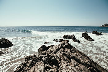 ocean waves, crashing, sunshine, Bay, Blue, Coast, Coastline, Horizon, Landscape, Ocean, Rock