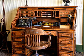 vintage office, typewriter, antique phone, desk, office, antique, old, nostalgia, telephone, vintage, nostalgic
