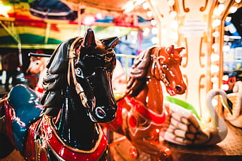tradisional, korsel kuda, kesenangan, adil, naik, komidi putar, pasar malam, kuda, malam, ruang untuk teks, atas