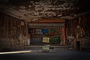 lost places, building, destroyed, cinema, theater, stage, dirty, ruin, old, abandoned, lapsed