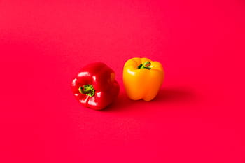 rojo, amarillo, pimientos de pimentón, plano, fondo, todavía, vida, agricultores, alimentos, foodie, fresco