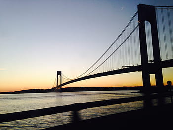 Brücke, Wasser, Sonnenuntergang, Hängebrücke, keine Person, Himmel, Dämmerung, Suspension, Transportsystem, Reise, die Architektur