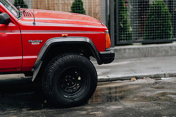 tua, merah, jeep cherokee, mobil, perjalanan, roda, di luar rumah, petualangan, jeep, pemandu sorak, mobil merah