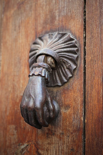 door handle, doorknocker, front door, door, old building, wooden door