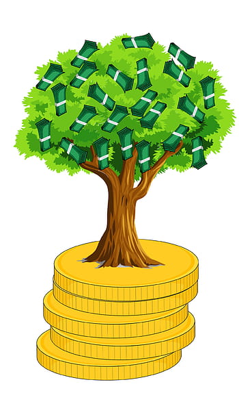 illustration, money tree, growing, top, stack, gold coins, coins., money, make money, investment, banking